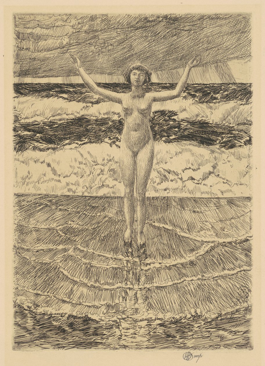Regndroppar och surf, 1921. av Frederick Childe Hassam