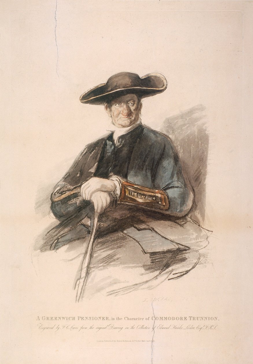 "Greenwich pensionär i karaktären av Commodore Trunion", Greenwich Hospital, London, 1826 av Frederick Christian Lewis