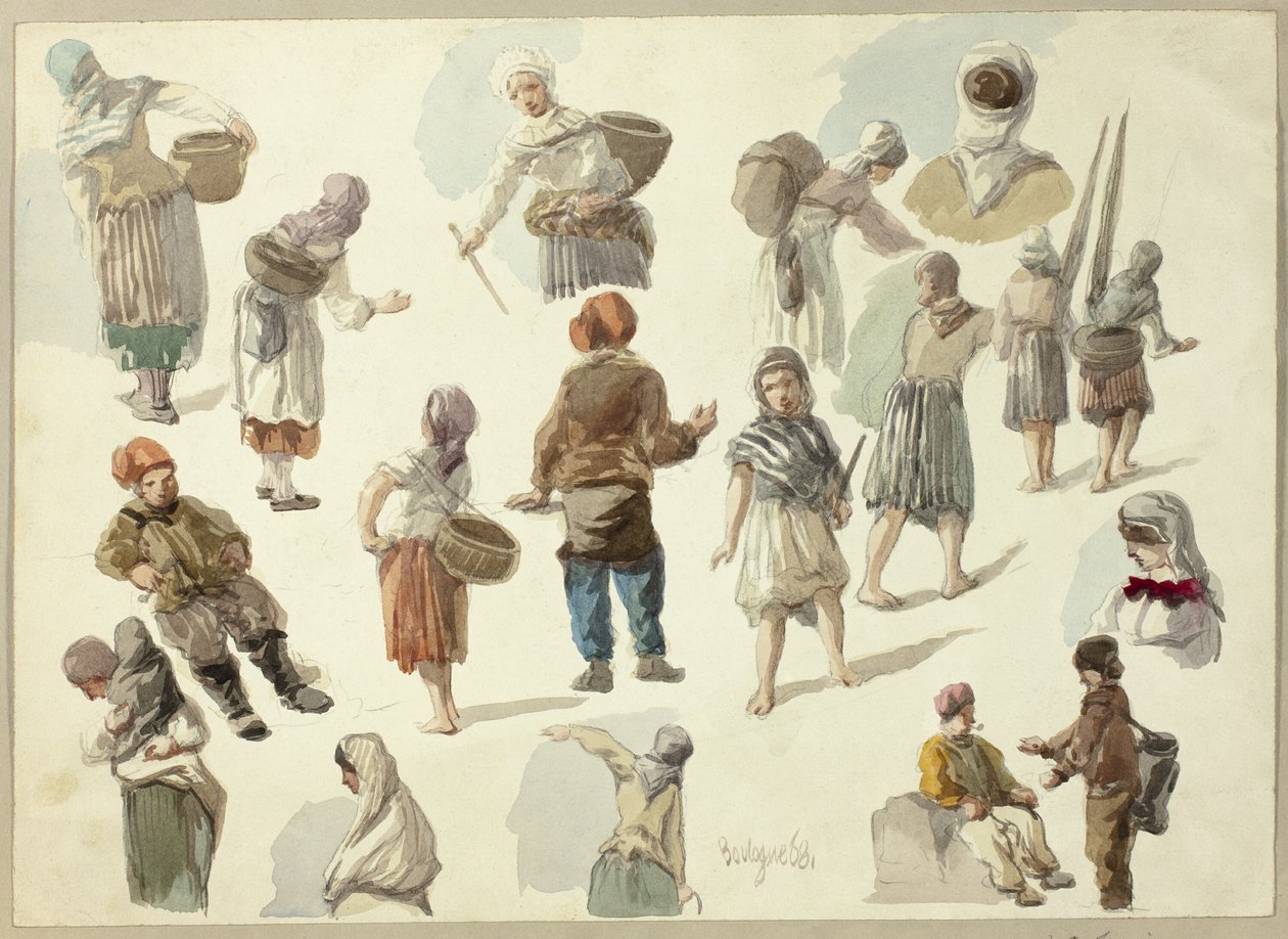 Skisser över bönder i Boulogne av Frederick Christian Lewis