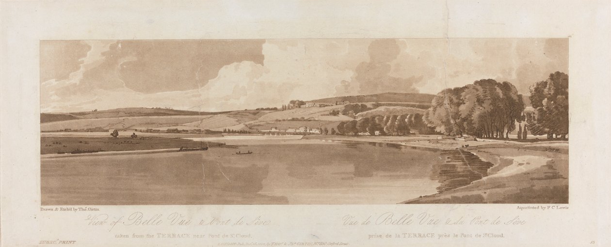 Vy över Belle Vue och Pont de Seve tagen från terrassen nära Pont de St. Cloud 1802; Platta 13 Views in Paris, Emanuel Volume-spårningen av plattan B1981.25.2622 av Frederick Christian Lewis the Elder