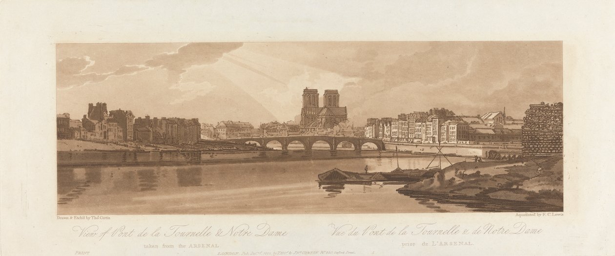 Utsikt över Pont de la Tournelle och Notre Dame, tagen från Arsenalen 1802 av Frederick Christian Lewis the Elder