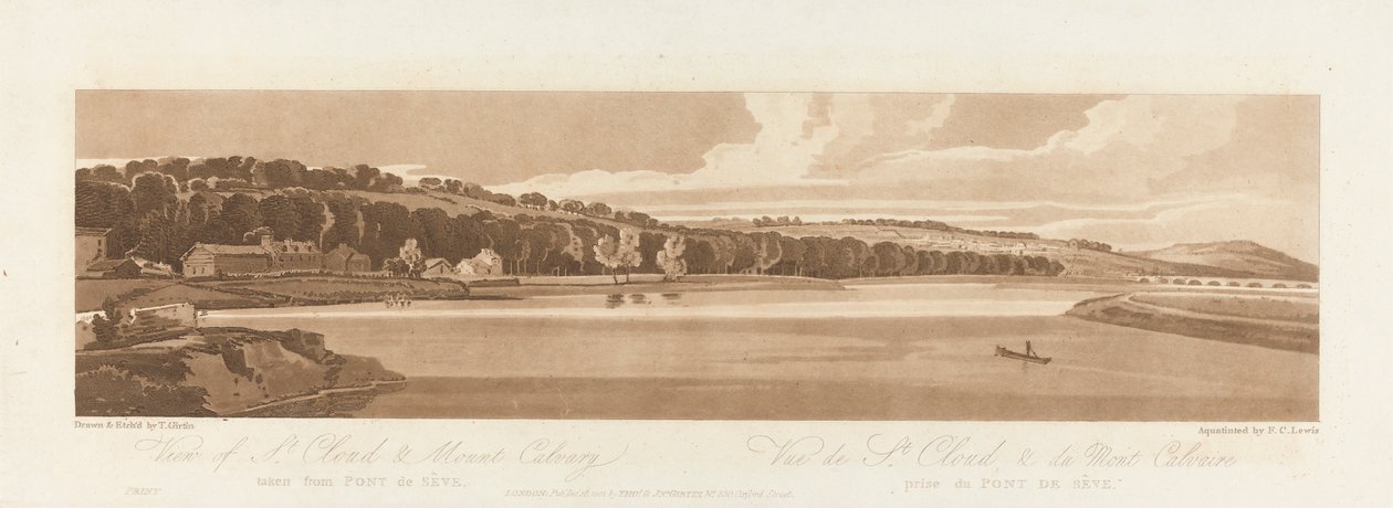 Vy över St. Cloud och Mount Calvary tagen från Pont de Seve 1802; Skylt 18 från Views in Paris, Emanuel Volume-spårningen av plattan B1981.25.2627 av Frederick Christian Lewis the Elder