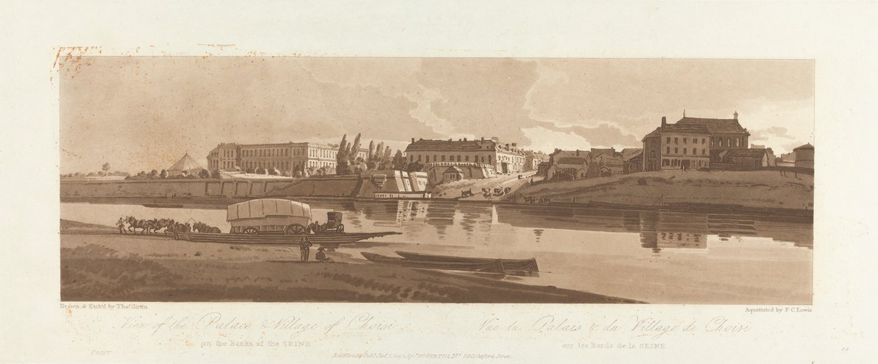 Utsikt över palatset och byn Choisi, på stranden av Siene 1803; Skylt 14 från Views in Paris, Emanuel Volume-spårningen av plattan B1981.25.2623 av Frederick Christian Lewis the Elder