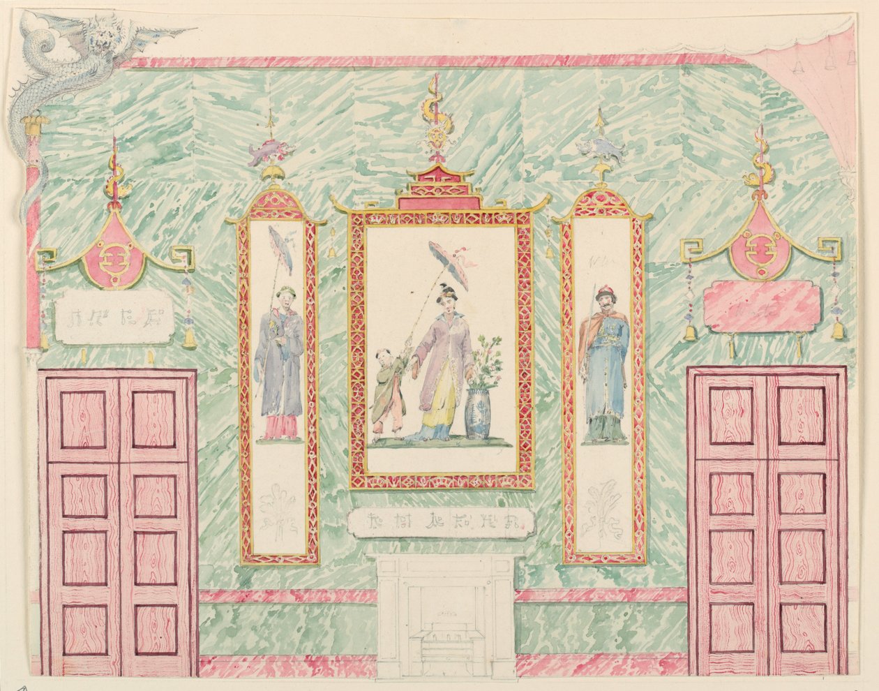 Ritning, väggupphöjning, troligen till bankettsalen, Royal Pavilion, Brighton, 1815-22 av Frederick Crace