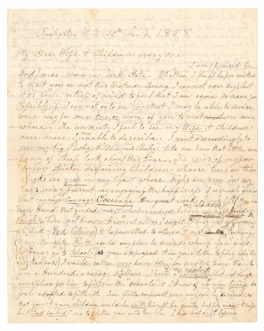 Brev skrivet av John Brown och Frederick Douglass till Browns fru och barn, 30 januari 1858. av Frederick Douglass