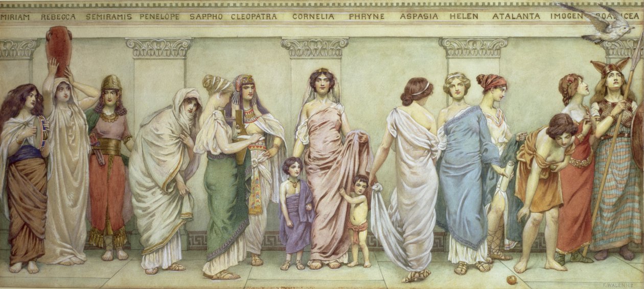 Antikens stora kvinnor: Miriam, Rebecka, Semiramis, Penelope, Sappho, Kleopatra, Cornelia, Phryne, Aspasia, Helena, Atalanta, Imogen och Boadicea. av Frederick Dudley Walenn