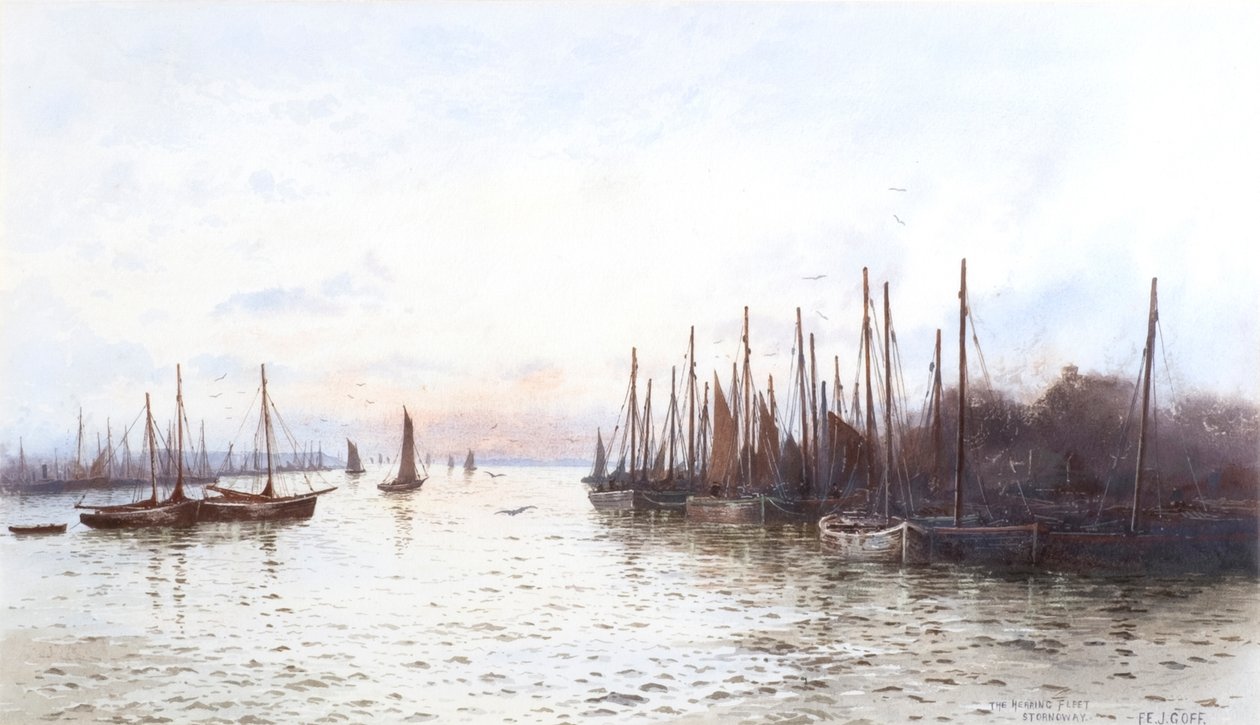 The Herring Fleet, Stornoway (akvarell) av Frederick E.J. Goff