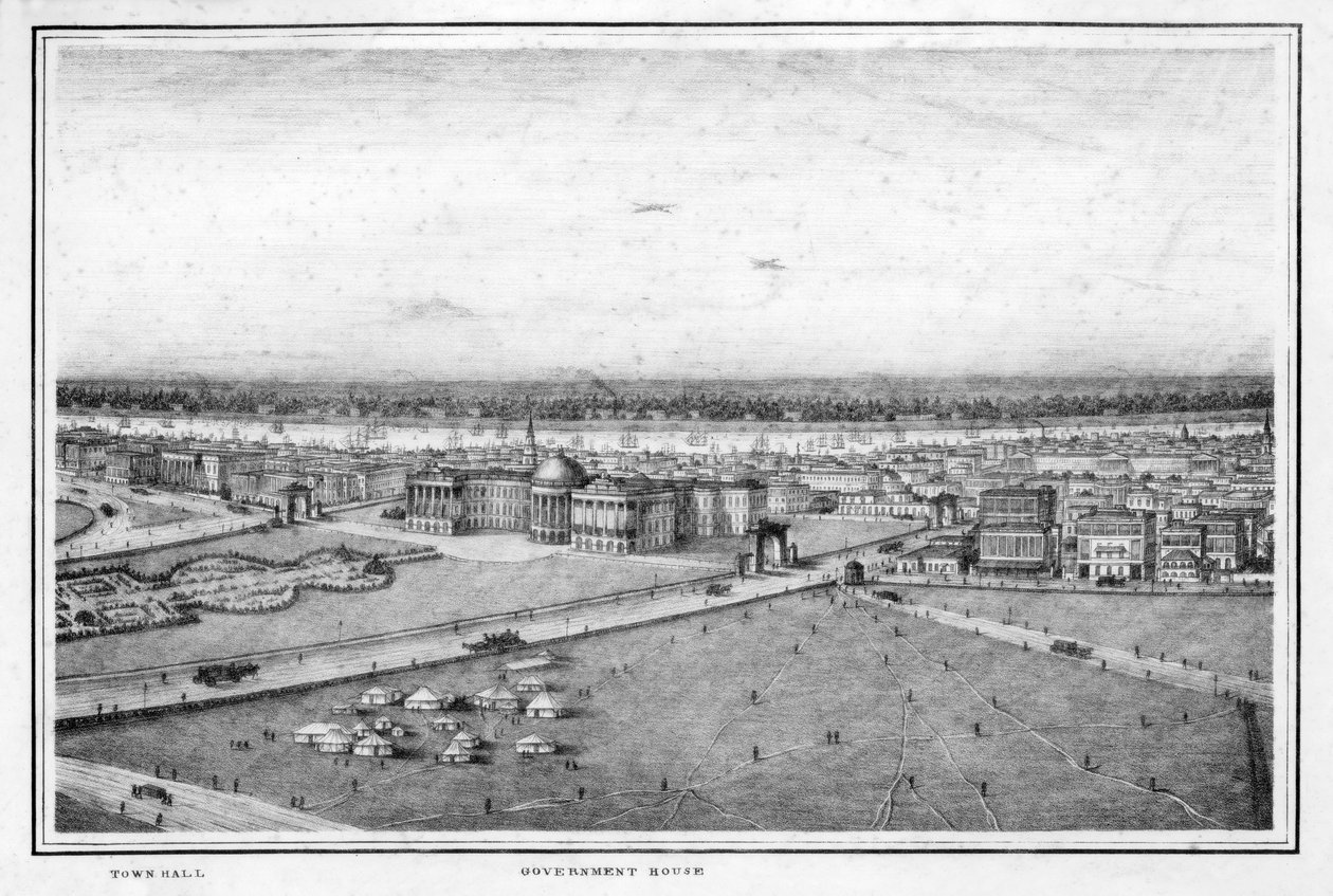 Regeringshuset och rådhuset, Calcutta, Indien, c1840-talet. av Frederick Fiebig