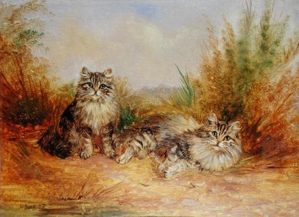 Två Tabby kattungar i ett lantligt landskap (olja ombord) av Frederick French