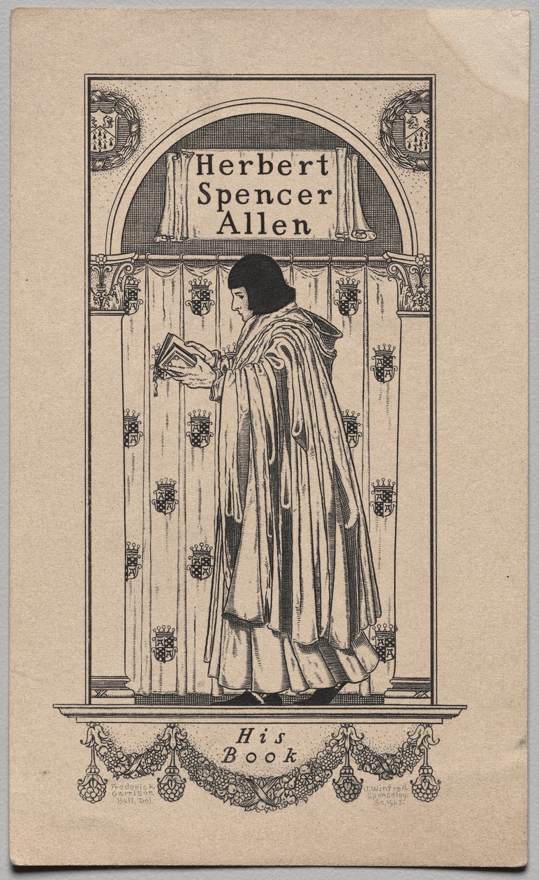 Bokskylt: Herbert Spencer Allen, hans bok inskriven av Frederick Garrison Hall