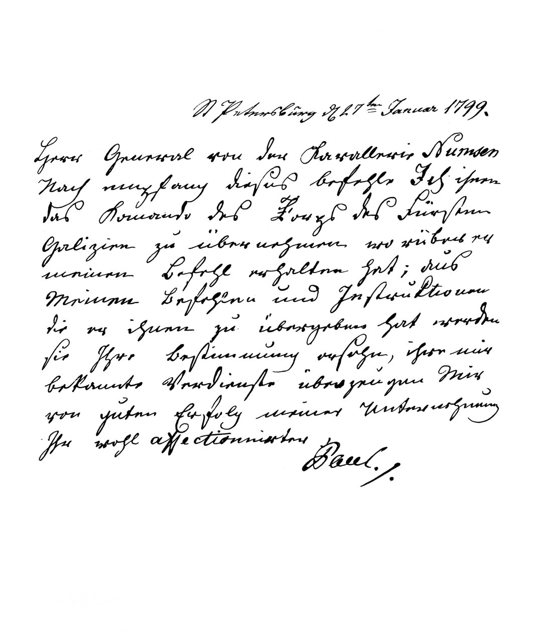 Brev av Paul I, Rysslands kejsare, till general Numsen, 1799 1865. av Frederick George Netherclift