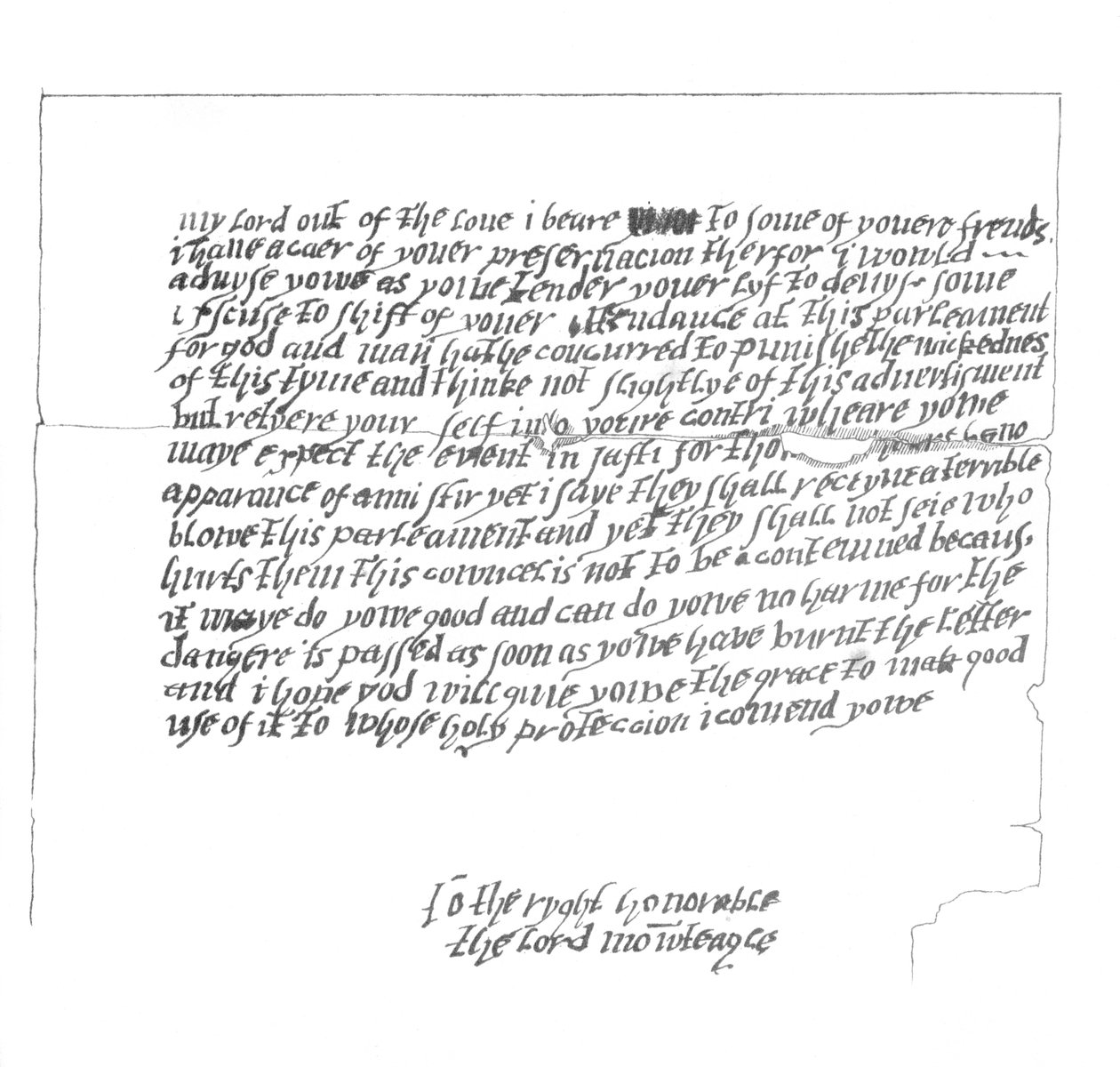 Brev till Lord Monteagle som ledde till upptäckten av The Gunpowder Plot, 1605 1865. av Frederick George Netherclift