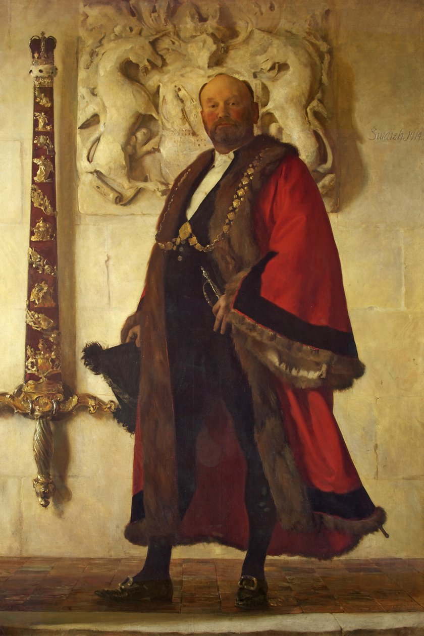 Alderman Sir John Swaish, Lord Mayor, c.1915 (olja på duk) av Frederick George Swaish