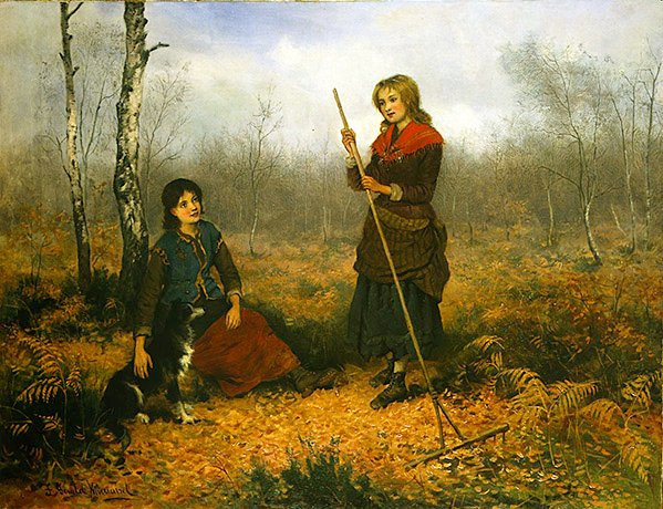 Samla löv (olja på duk) av Frederick Gerald Kinnaird