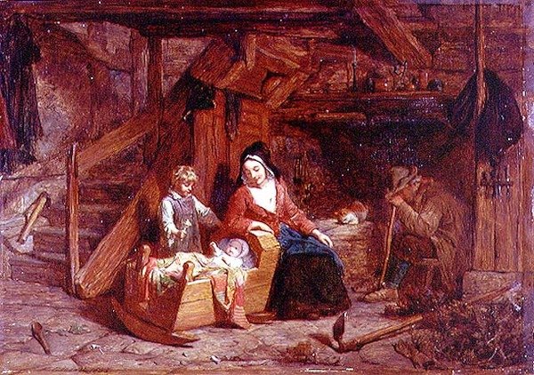 En stuga interiör av Frederick Goodall