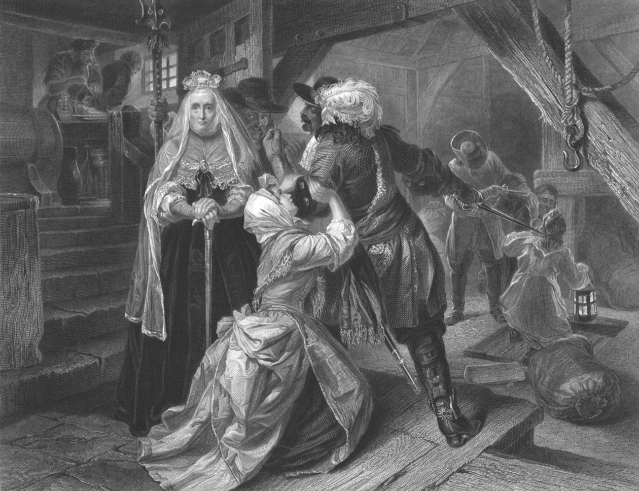 Arrestering av Alice Lisle för att ha skyddat flyktingar från slaget vid Sedgemoor, 1685, c1864 av Frederick Heath