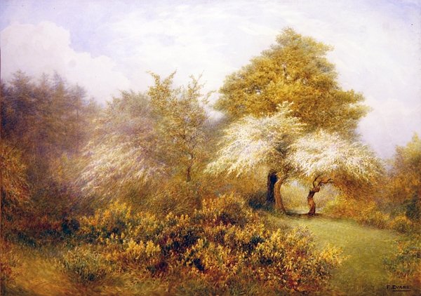 Spring Epping nära Buckhurst Hill (akvarell på papper) av Frederick Henry Evans