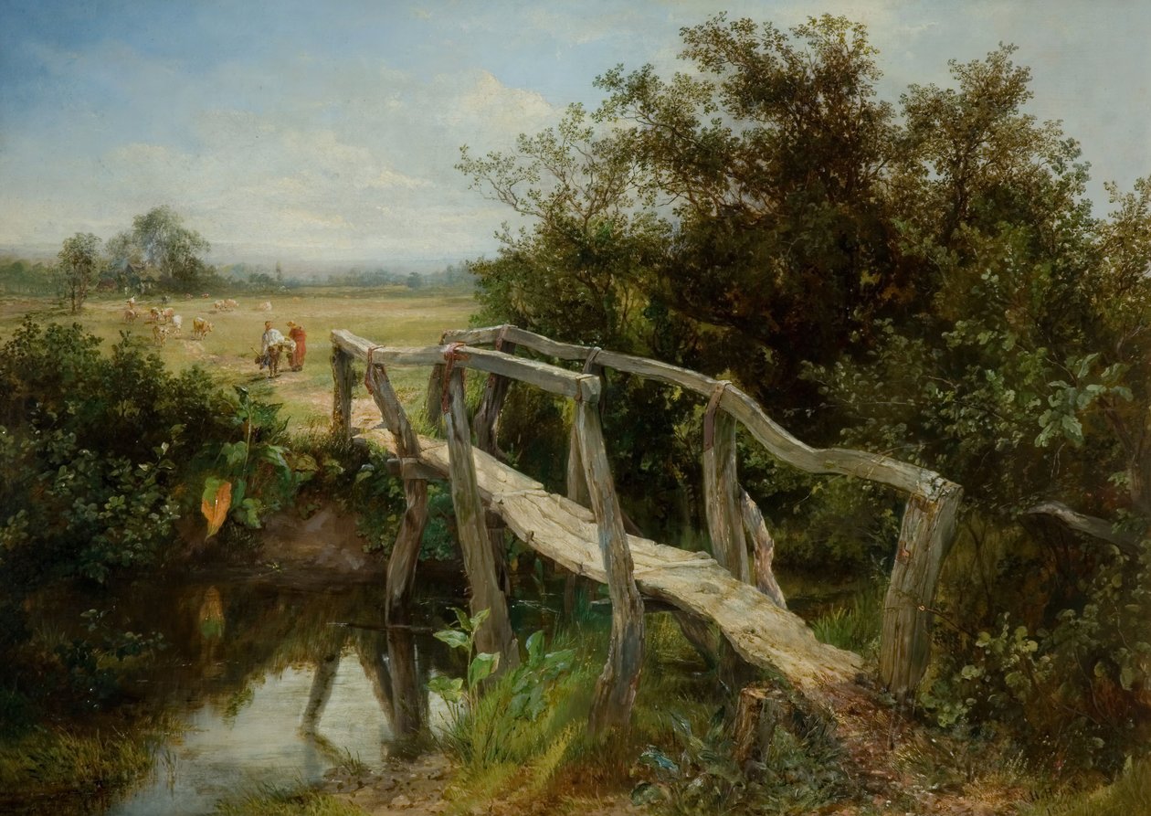 Den gamla gångbron över floden Cole vid Yardley, 1890. av Frederick Henry Henshaw