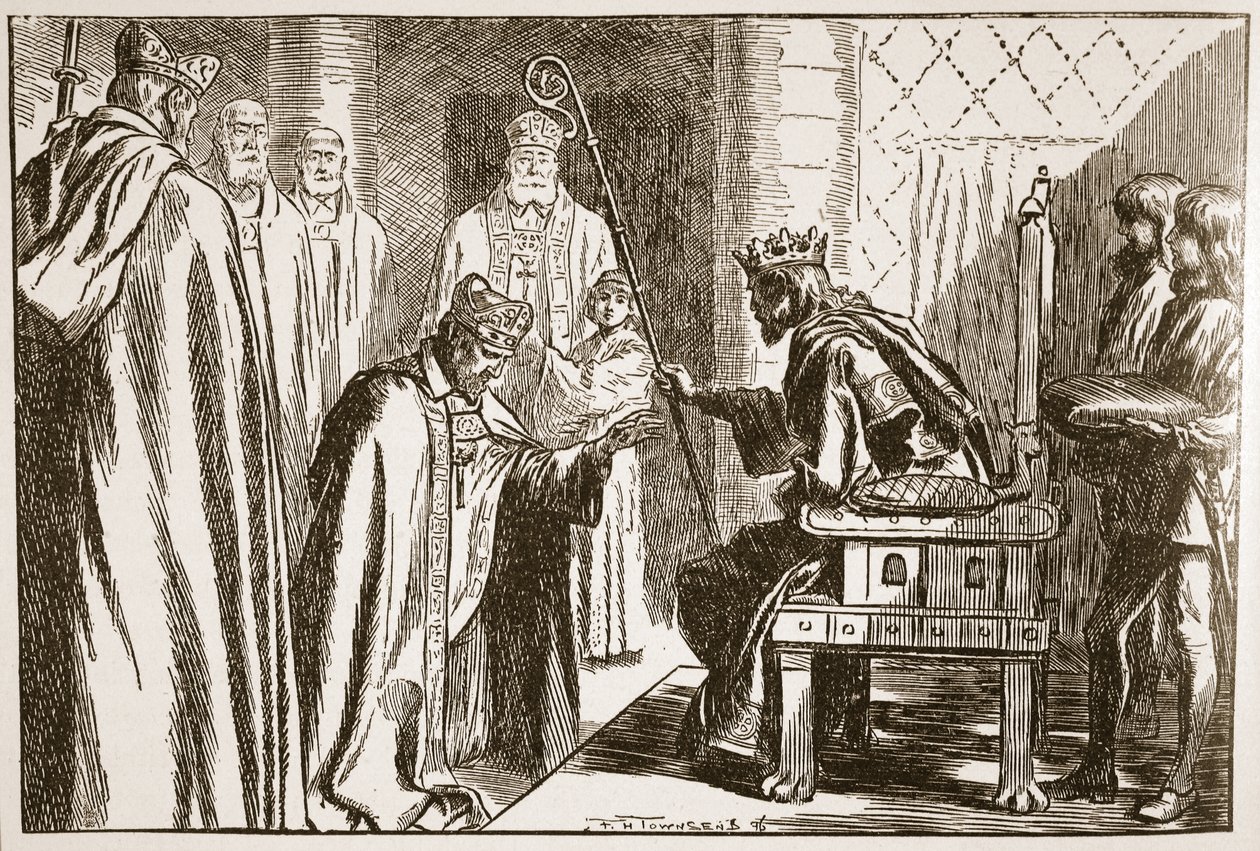 Investitur av en saxisk biskop, illustration från "The Church of England: A History for the People" av H.D.M. Spence-Jones, pub. ca 1910 (sepiafoto). av Frederick Henry Townsend