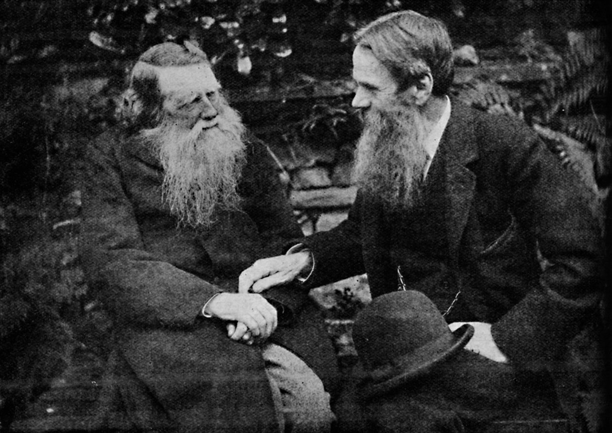 Ruskin och Holman Hunt njuter av ett samtal om konst, c1925 av Frederick Hollyer