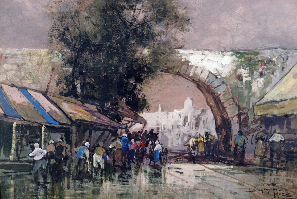 In The Busy Haunts of Men, 1915 (olja och wc på kartong) av Frederick Johnn Hiles