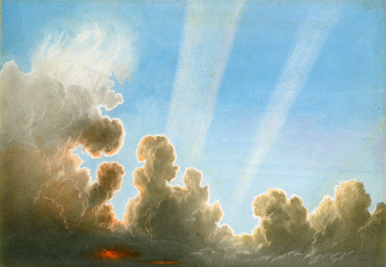 Åskväder passerar över det svarta landet, solnedgång (wc och penna på papper) av Frederick Joseph Butler Lines