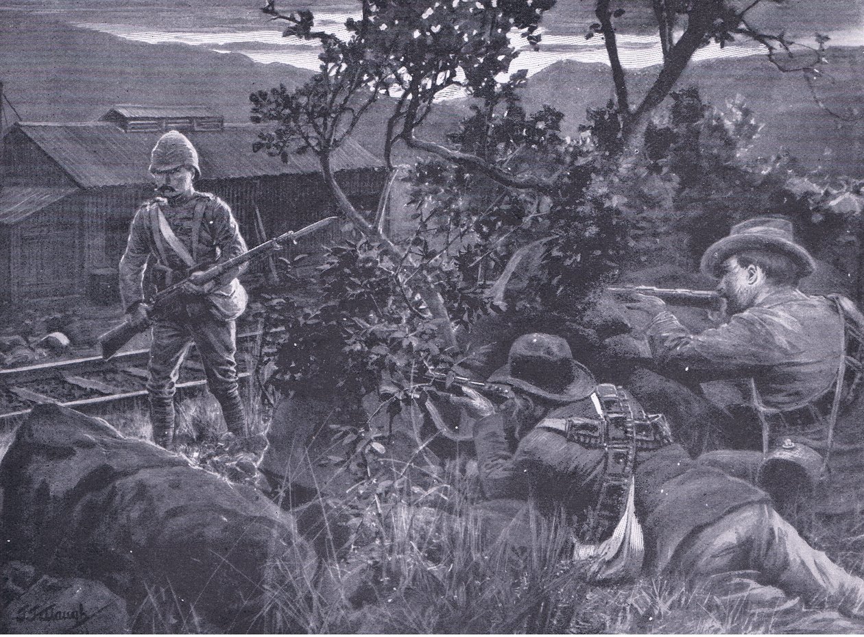 Degenererad krigföring: Boers prickskytt en vaktpost, från After Pretoria: The Guerilla War publicerad av Harmsworth Bros Limited, 1901 av Frederick Judd Waugh