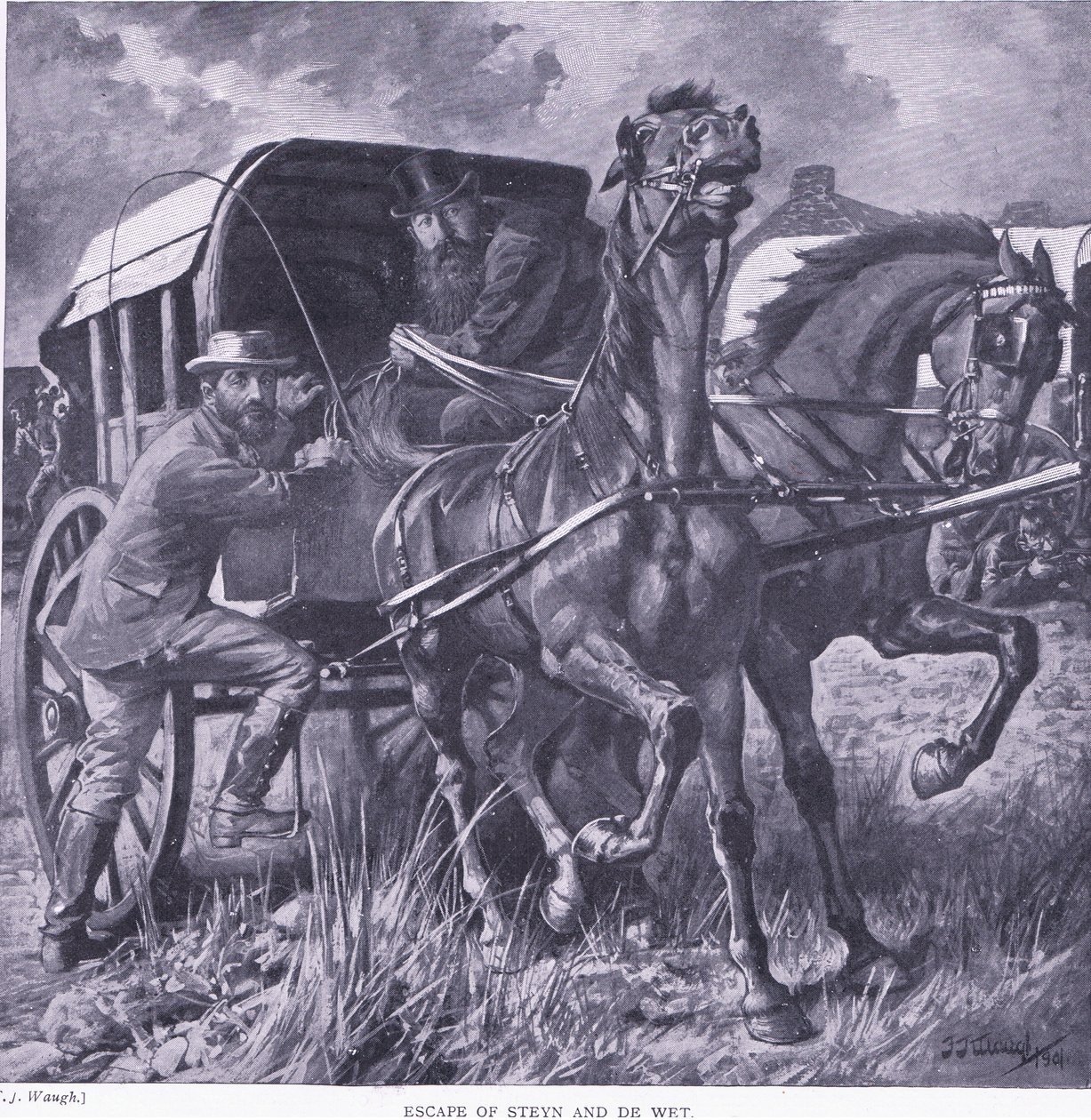Escape of Steyn and De Wit, illustration från After Pretoria: The Guerilla War, 1902 av Frederick Judd Waugh