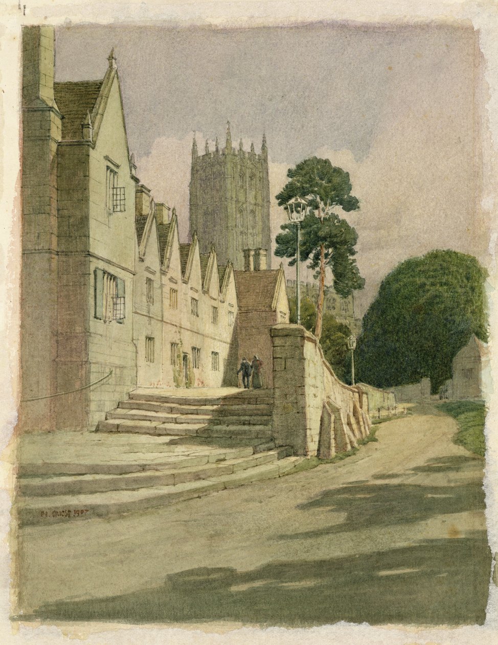 The Almshouses, Campden, 1907 (wc på papper) av Frederick Landseer Maur Griggs