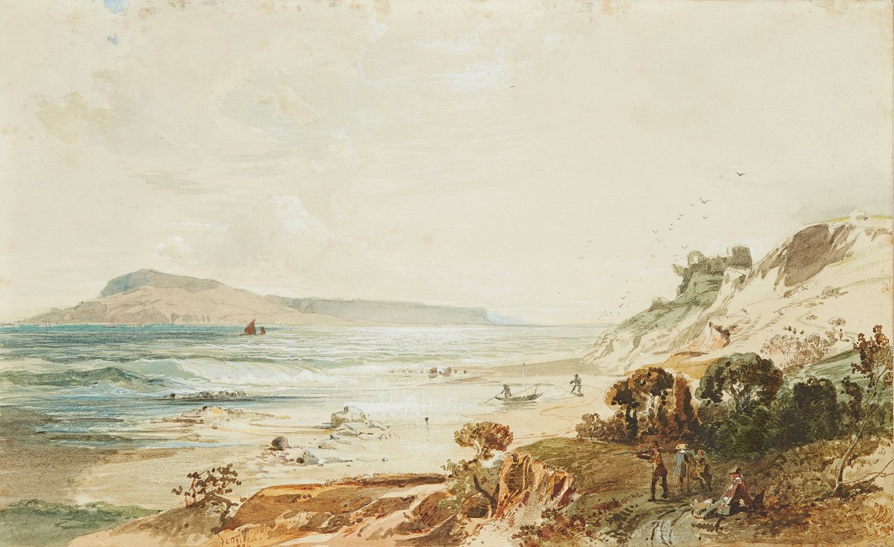 Utsikt över Portland och Sandsfoot Castle, Dorset (akvarell) av Frederick Lee Bridell