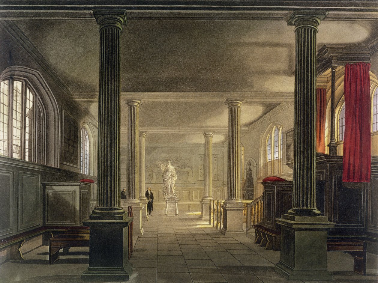 Interiör av Law School, Cambridge, från "The History of Cambridge", graverad av Joseph Constantine Stadler (fl.1780-1812), pub. av R. Ackermann, 1815 (färgakvatint) av Frederick Mackenzie