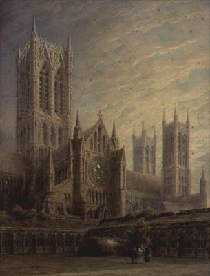 Lincoln Cathedral från klostret, 1800-talet av Frederick Mackenzie