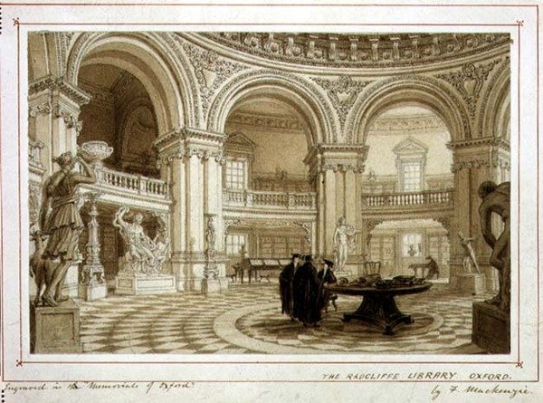 Radcliffe Library, Oxford, ca 1835 (akvarell på papper) av Frederick Mackenzie