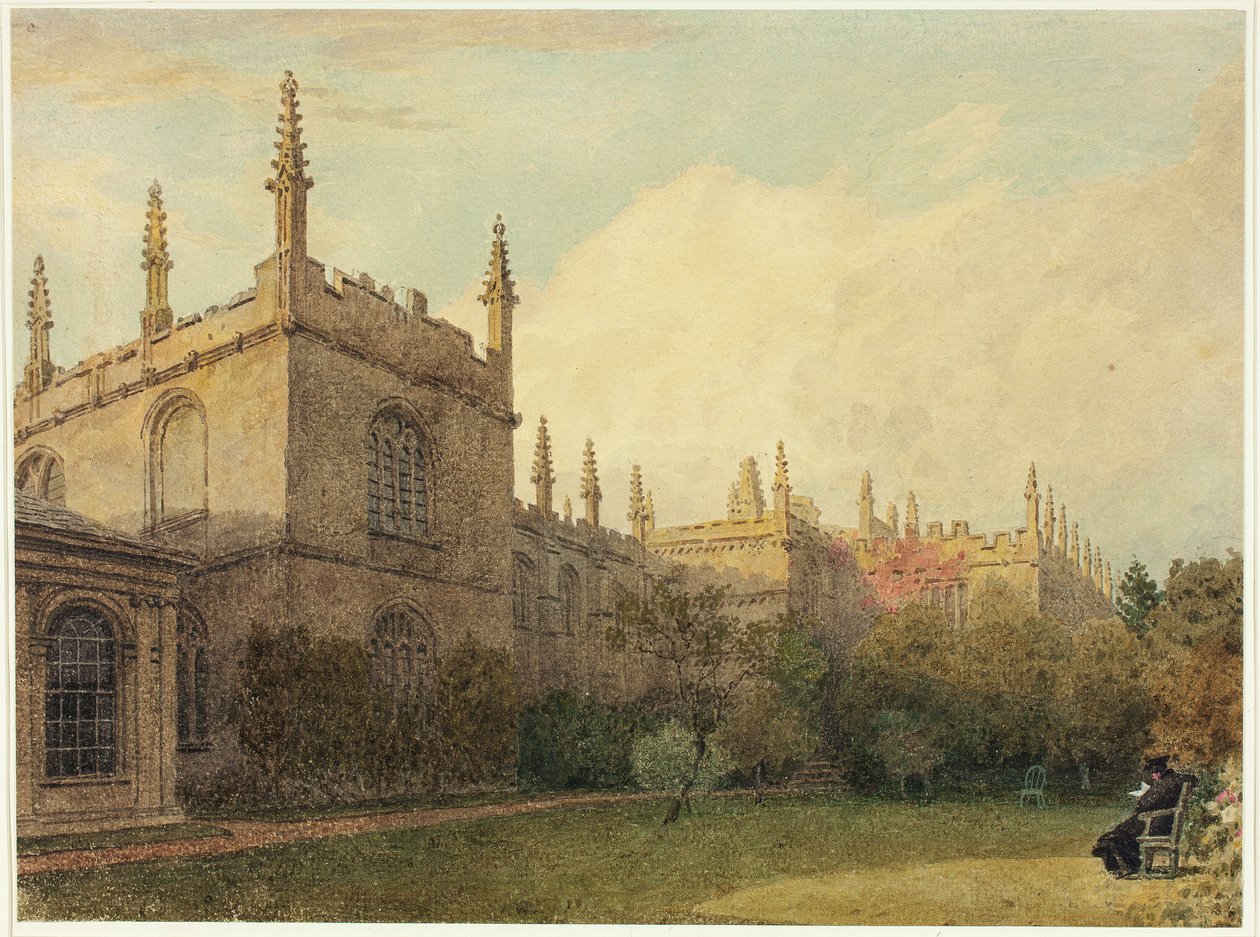 Universitetsbyggnader från Exeter College Gardens av Frederick Mackenzie