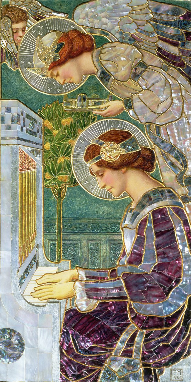 S:ta Cecilia, 1903 (målad relief, pärlemor) av Frederick Marriott