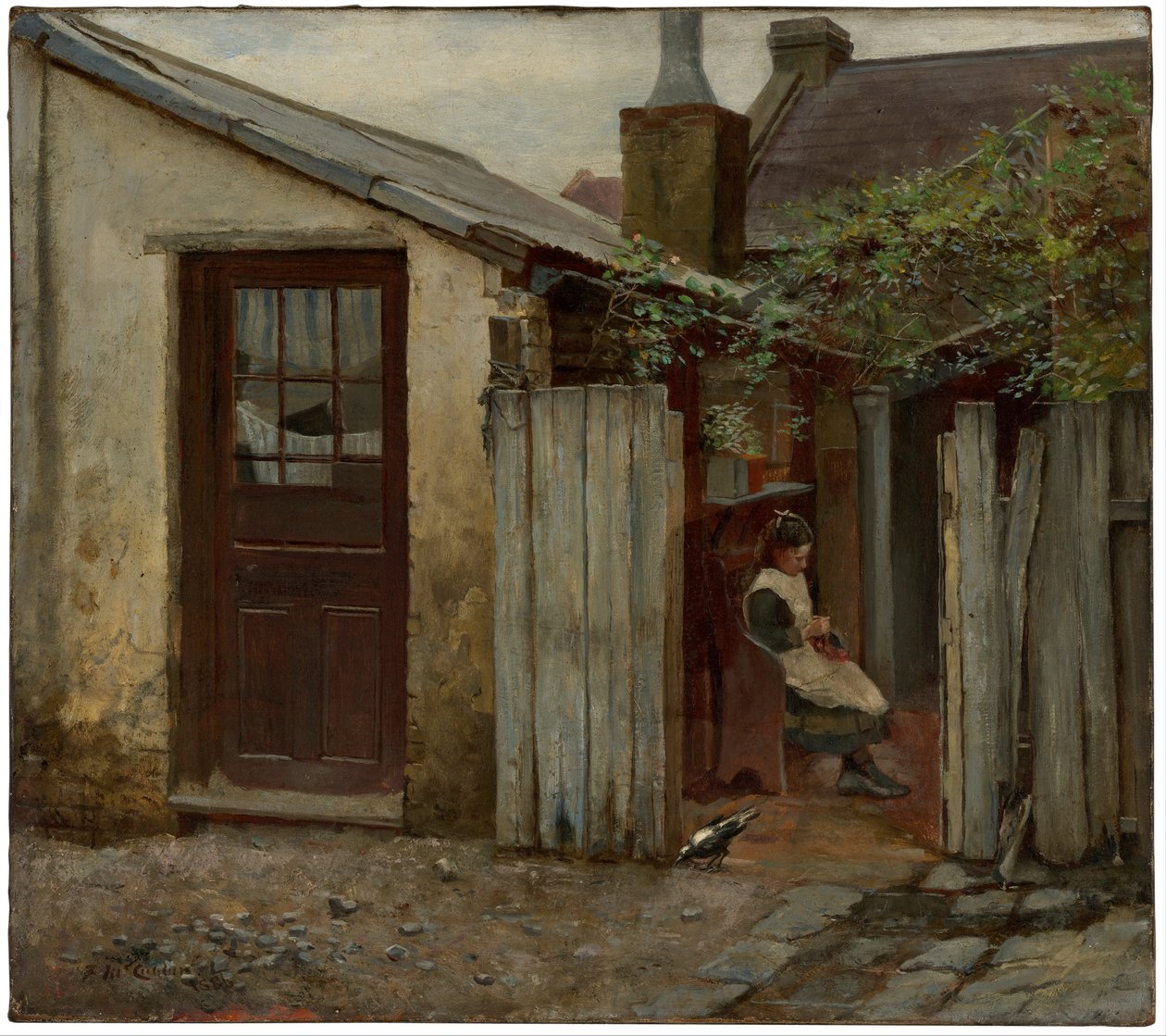 Flicka med fågel på bageriet på King Street, 1886 av Frederick McCubbin
