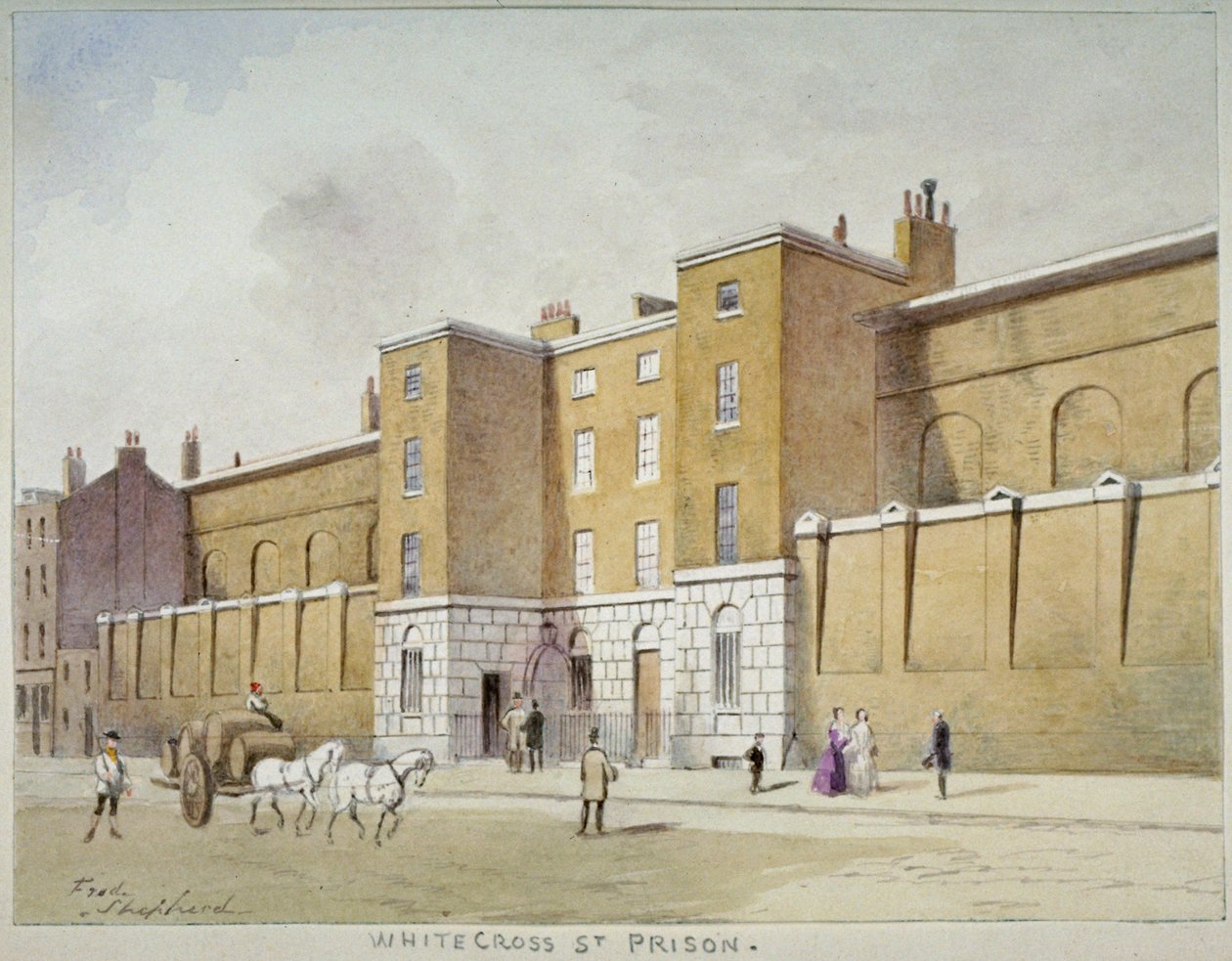 Utsikt över Whitecross Street Prison för gäldenärer, London, c1840 av Frederick Napoleon Shepherd
