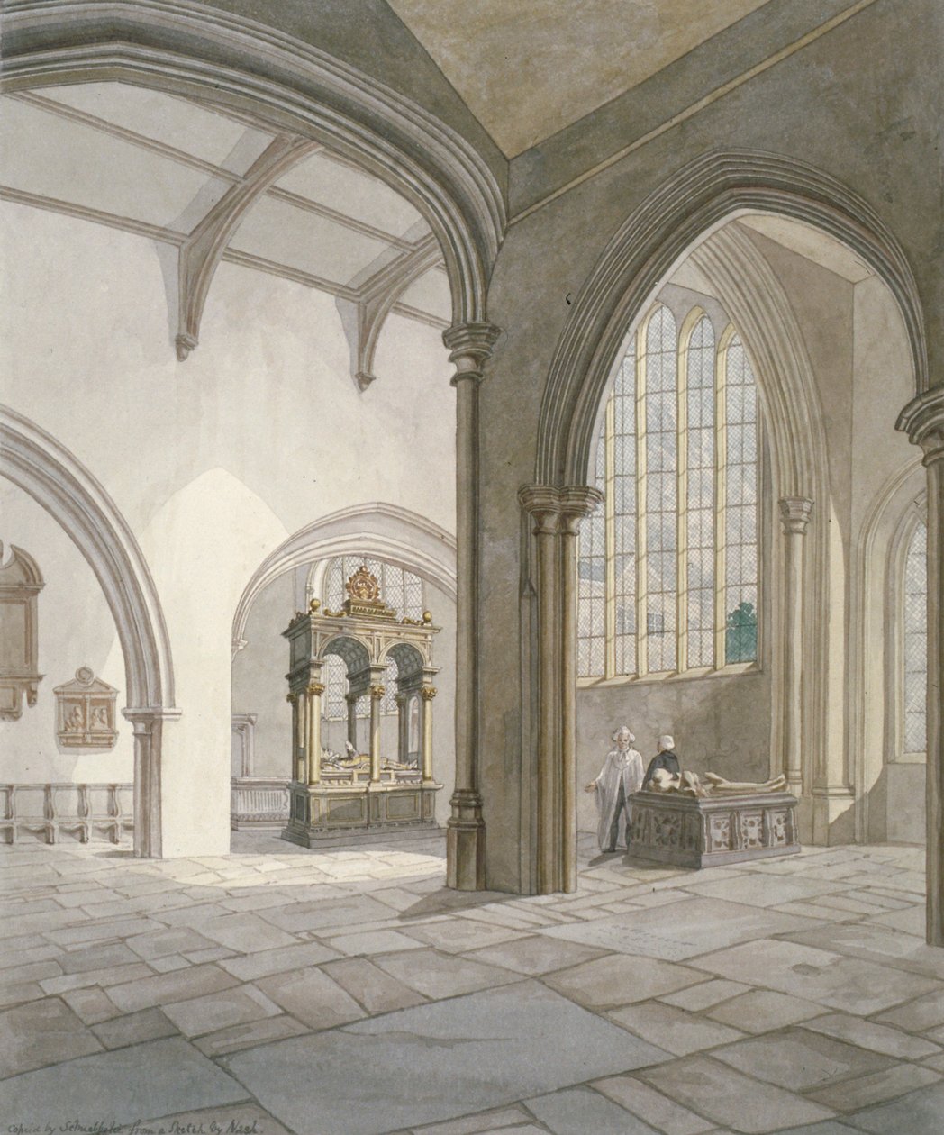 Invändig sydvästvy av Church of St Helen, Bishopsgate, City of London, 1820 av Frederick Nash
