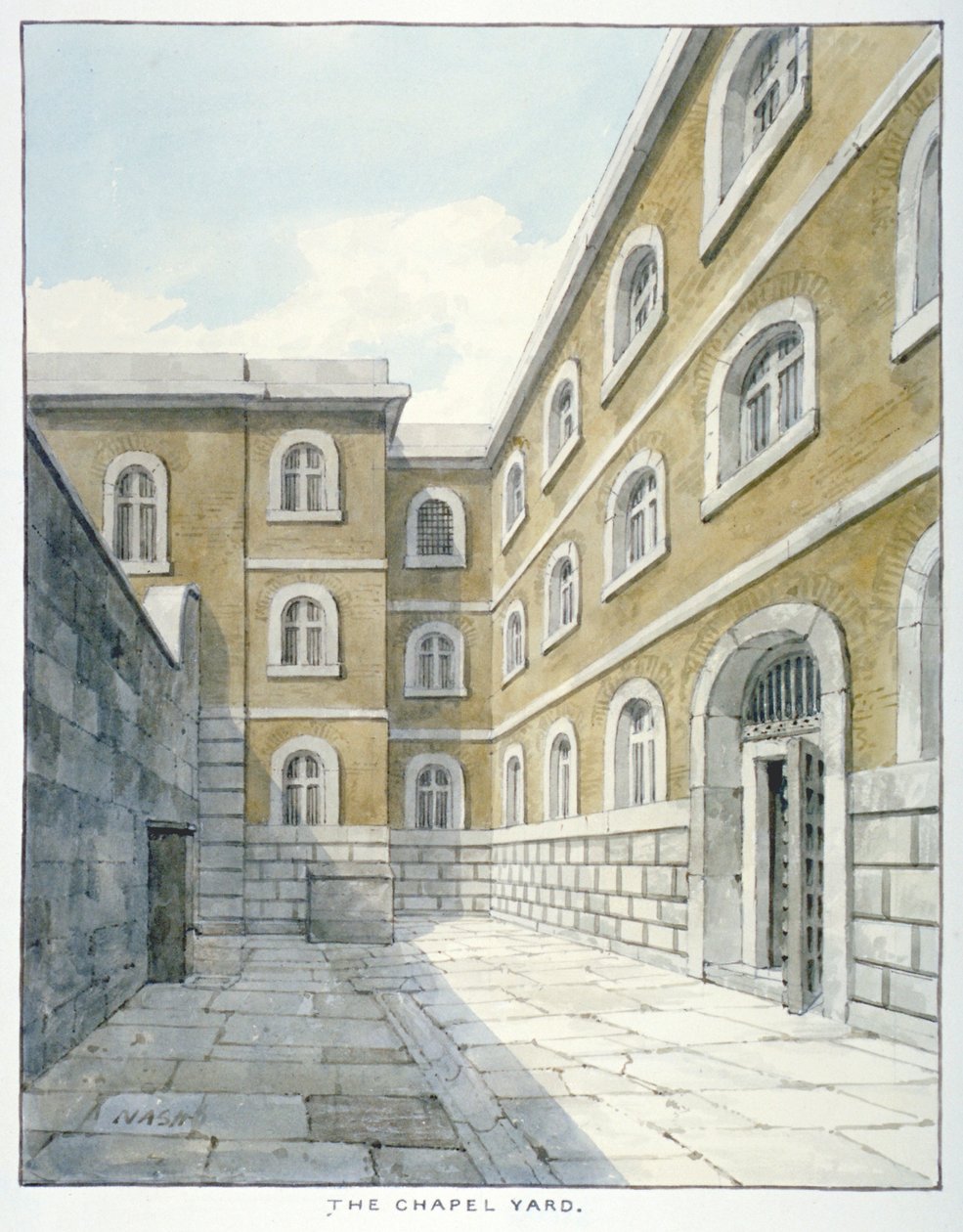Kapellgården i Newgate Prison, Old Bailey, Newgate Prison, Old Bailey, City of London, 1840 av Frederick Nash