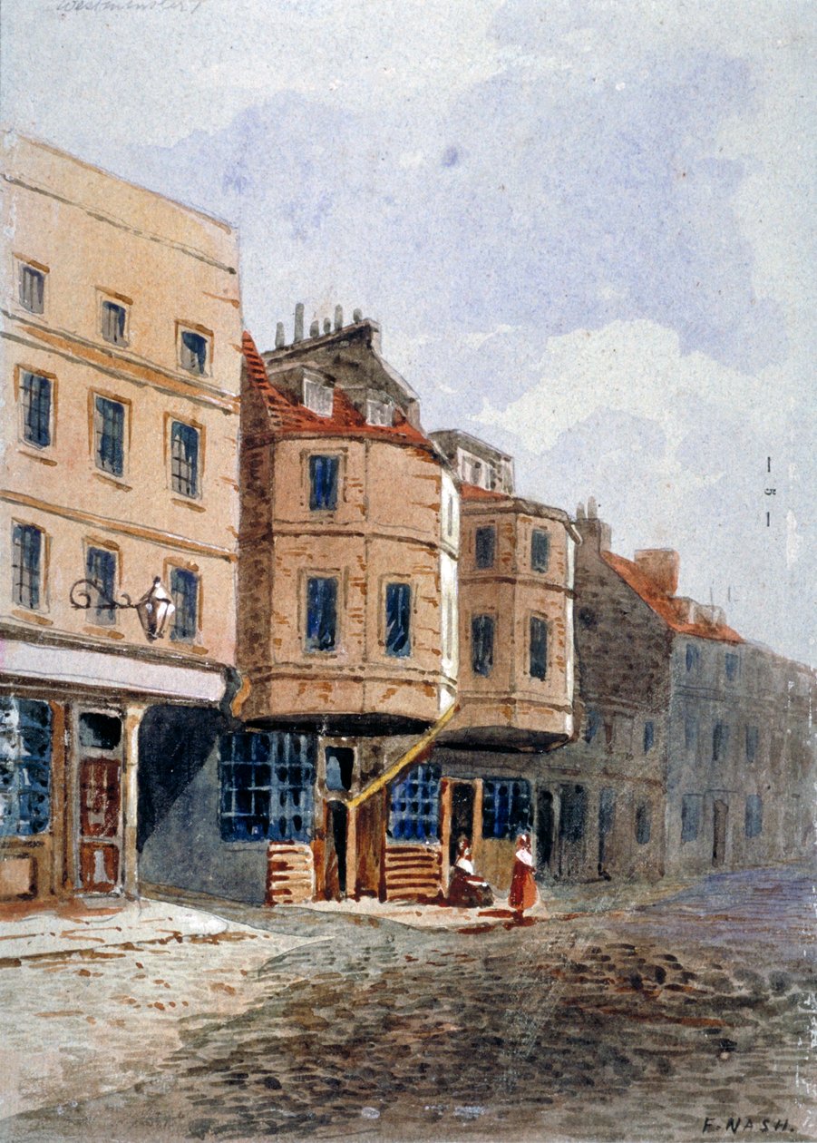 Utsikt över Oliver Cromwells hus, Clements Lane, Westminster, London, c1840 av Frederick Nash