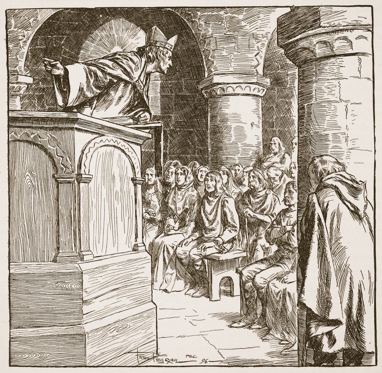 Dunstans sista predikan, illustration från 