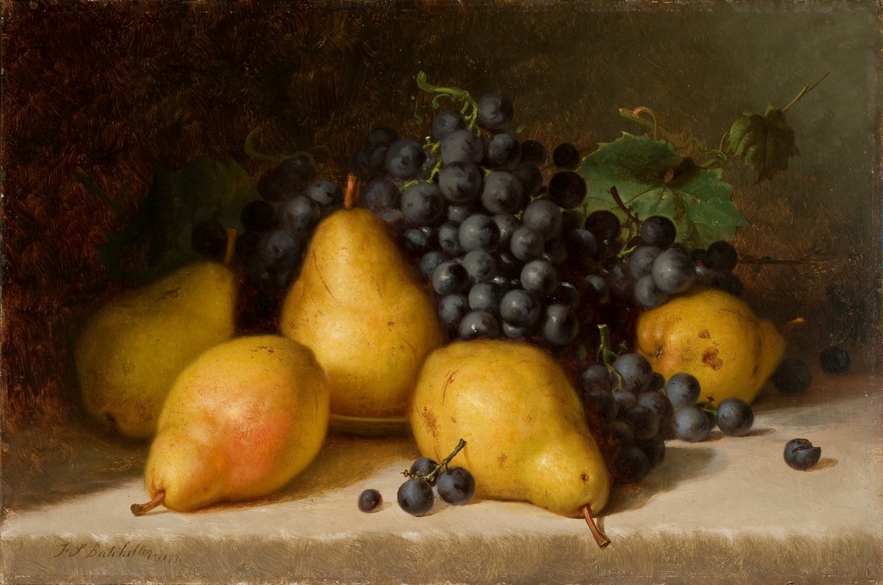 Druvor och päron 1877 (olja på pannå) av Frederick S. Batcheller