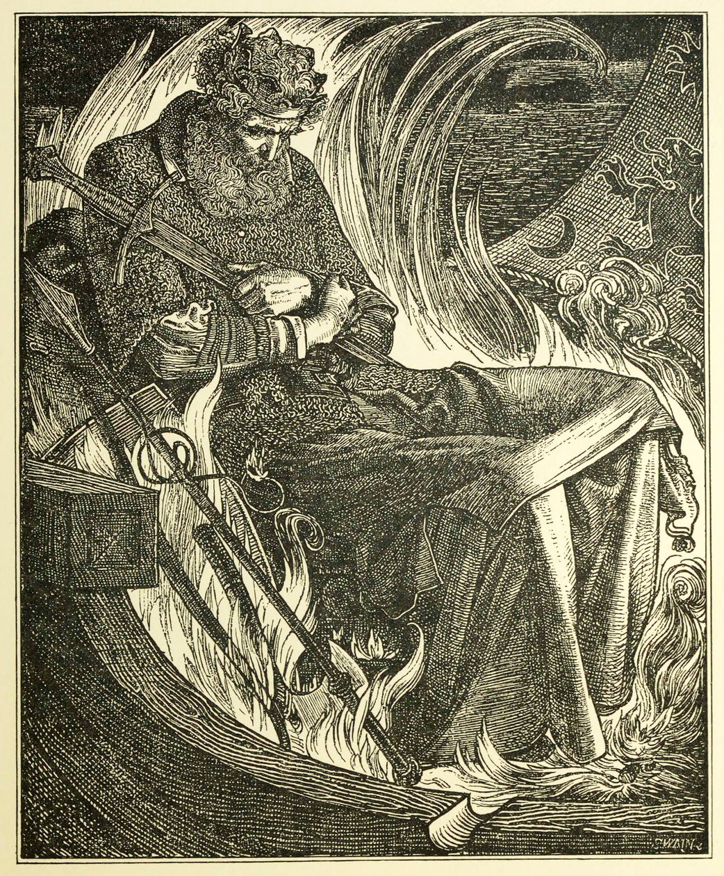 Kung Warwulfs död, pub. 1915 gravyr, 1915. av Frederick Sandys