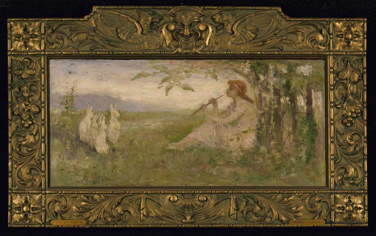 Flicka med kaniner, 1886. av Frederick Stuart Church