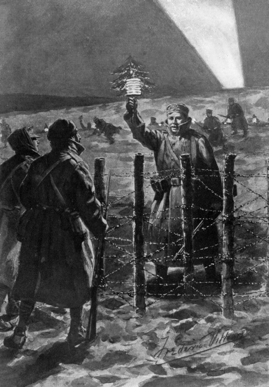 En julincident i skyttegravarna i väster, december 1914, 1920. av Frederick Villiers