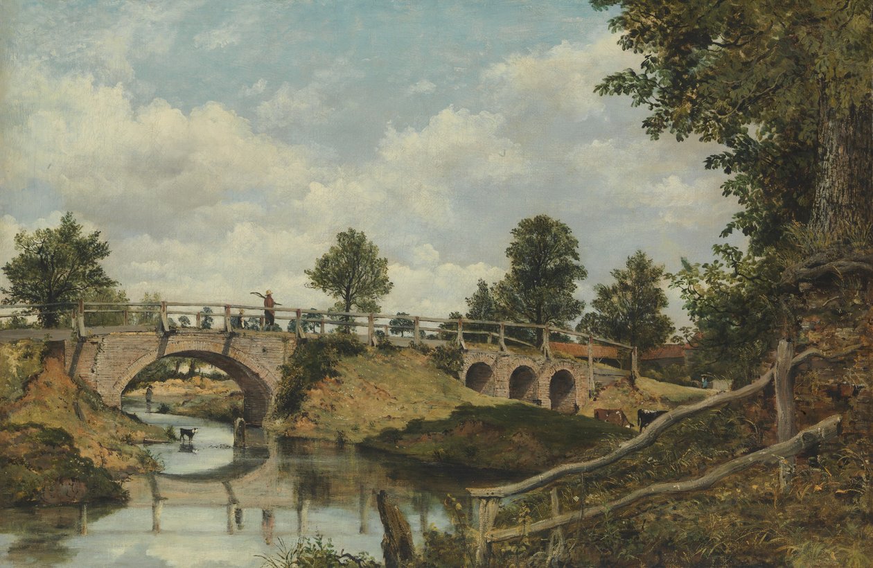 En gammal bro vid Hendon, Middlesex, ca. 1828. av Frederick W Watts