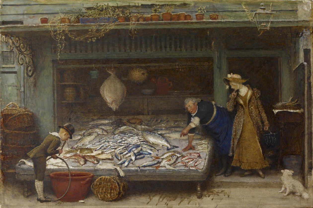 A Fishmongers Shop, 1873 (wc på papper) av Frederick Walker