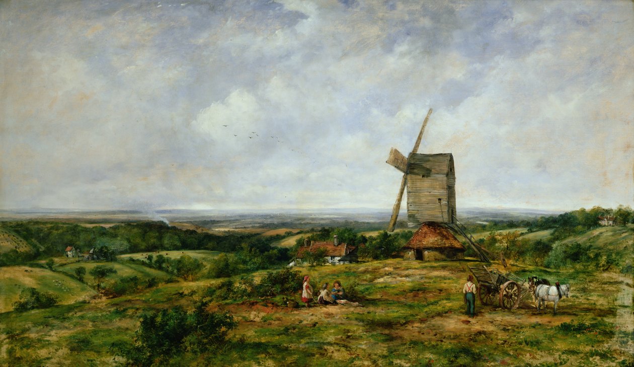 Landskap med figurer vid en väderkvarn av Frederick Waters Watts