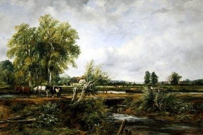 Låsport nära en by (olja på duk) av Frederick Waters Watts
