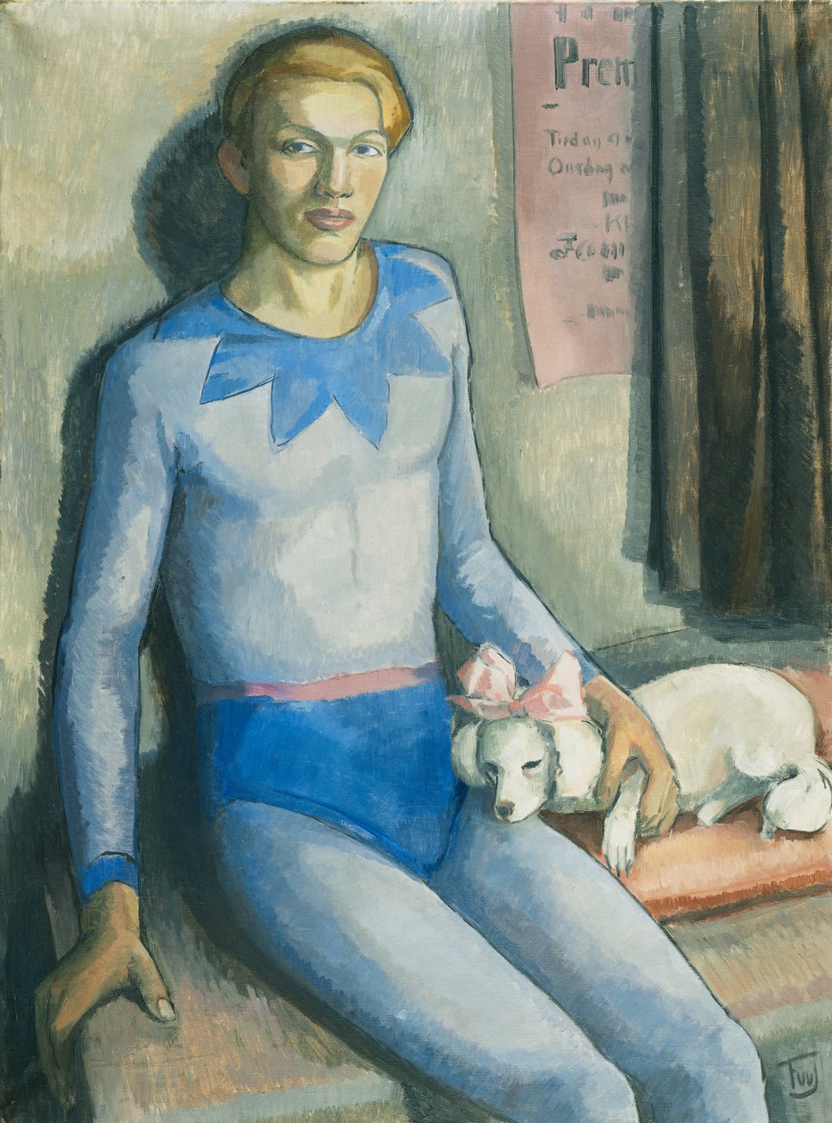 En harlekin med sin hund (olja på duk) av Frederick Wilhelm Jacobsen